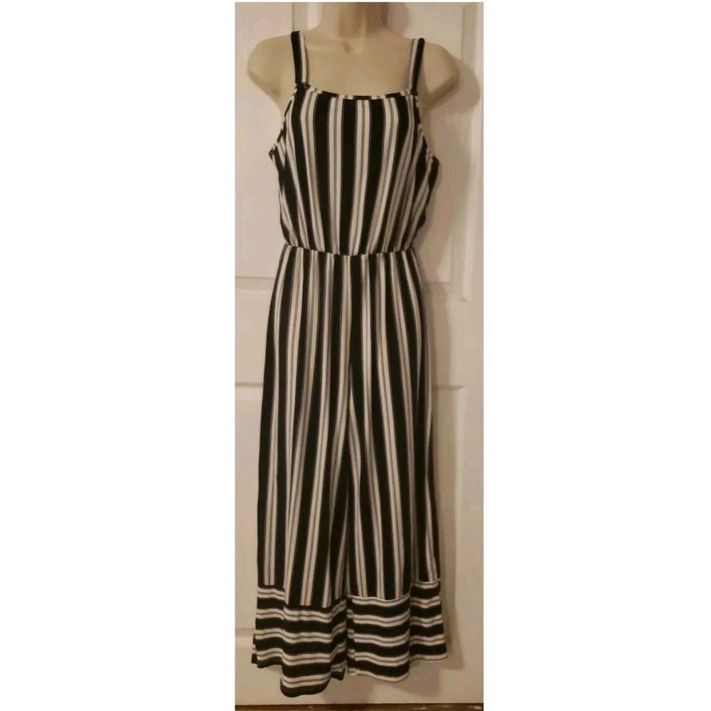 Caution to the Wind Size S Y2K Sleeveless Jumpsuit Wide Leg Black White Striped